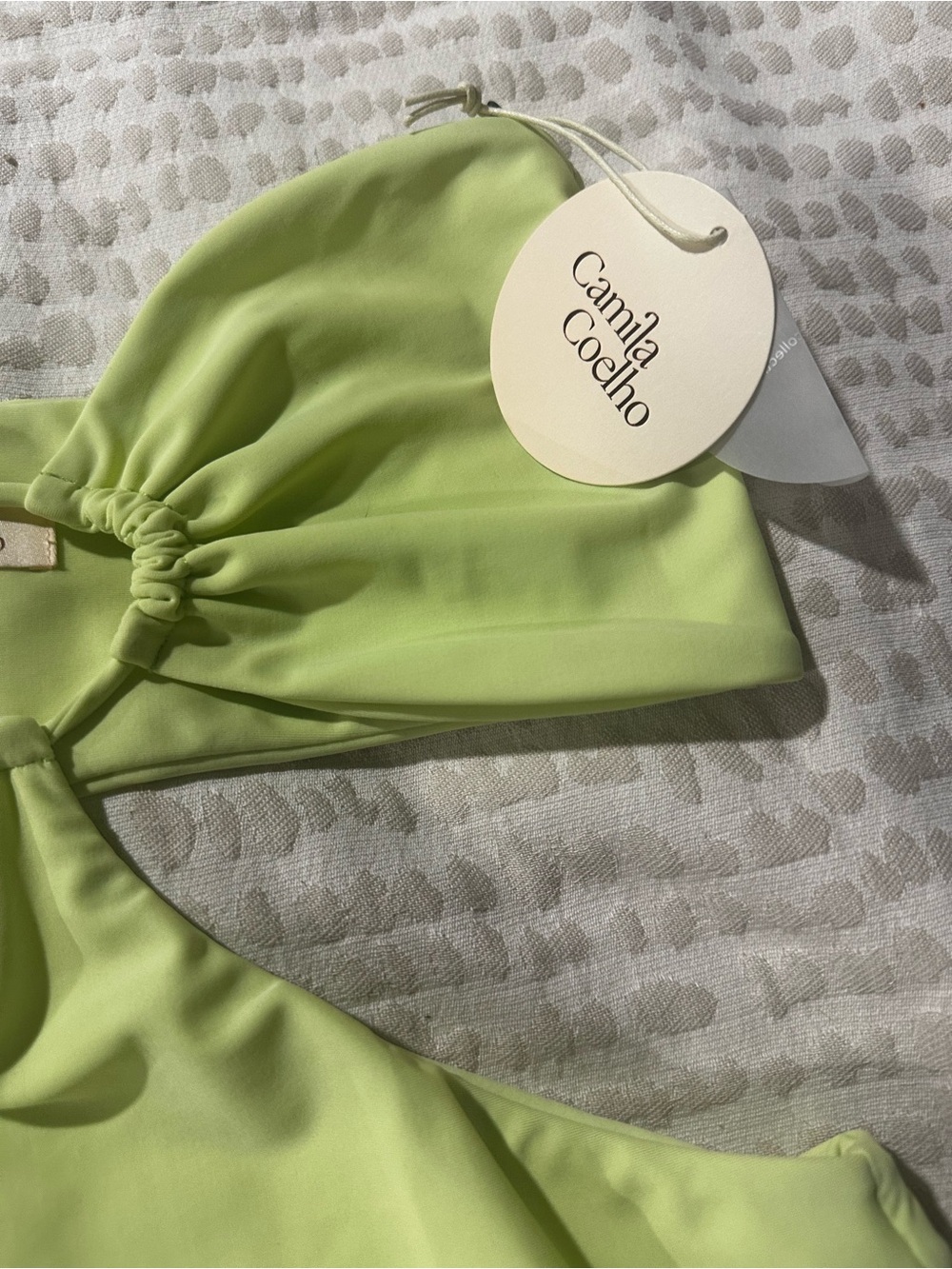 Camila Coelho Sage Green Halter Cutout One-Piece with wooden beads. - Picture 2 of 5